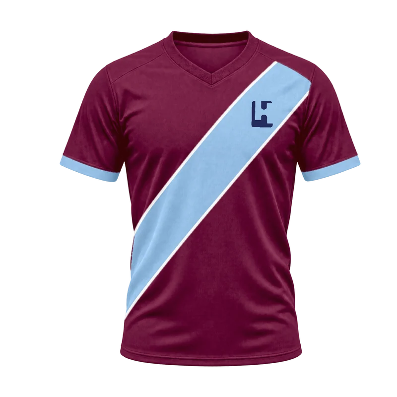 Custom football match jersey in Claret / Sky