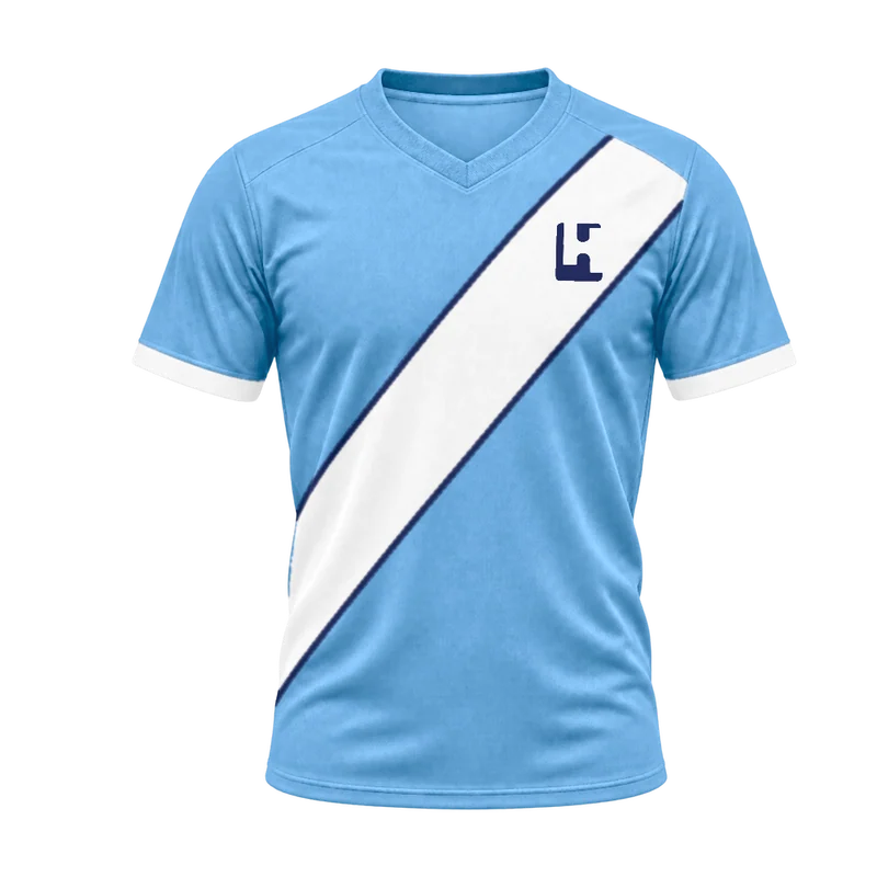 Custom football match jersey in Sky / White