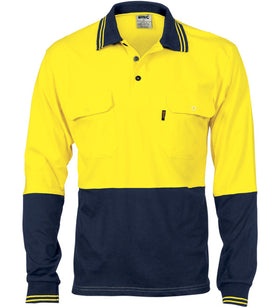 DNC HiVis Cool-Breeze 2 Tone Cotton Jersey Long Sleeve Polo With Twin Chest Pocket
