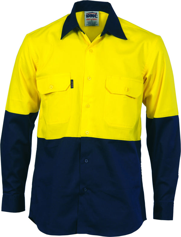 HiVis Two Tone Cotton Drill Vented Long Sleeve