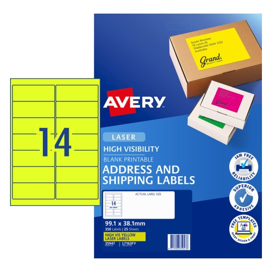 Avery Laser High Visibility Address Labels Assorted Colours 99.1x38.1mm