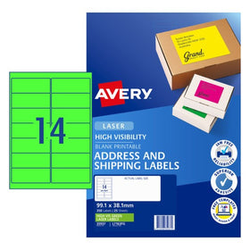Avery Laser High Visibility Address Labels Assorted Colours 99.1x38.1mm