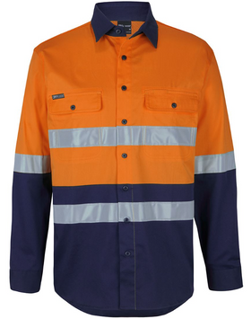 Hi Vis (D+N) Long Sleeve Stretch Work Shirt With Tape