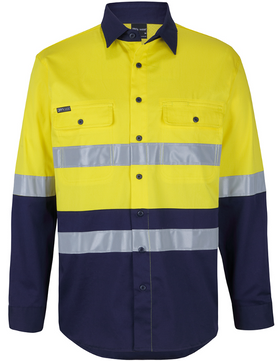 Hi Vis (D+N) Long Sleeve Stretch Work Shirt With Tape