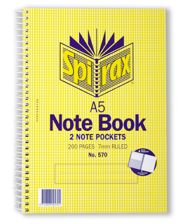 Spirax 570 Notebook Pocket A5 Ruled Side Opening