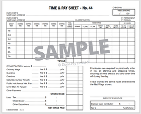 Time and Pay Sheet - No. 44