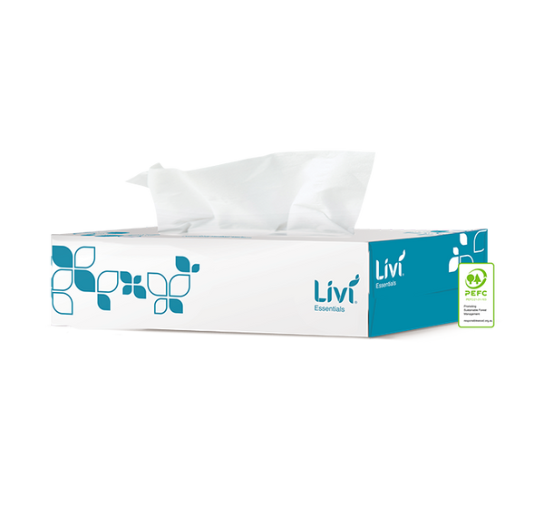 Livi Essentials Hypoallergenic Facial Tissues – 2 Ply, 100 Sheets, Box of 48