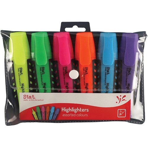 Stat Highlighter Chisel 2-5 mm Tip Rubberised Grip (Assorted Colours) — Wallet of 6