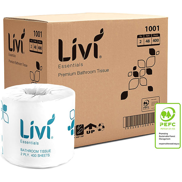 Livi Essentials Toilet Paper Rolls 2 Ply 400 Sheets Box Of 48