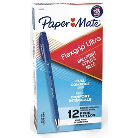 PaperMate FlexGrip Ultra Ballpoint Pens Fine 0.8mm Blue Box Of 12