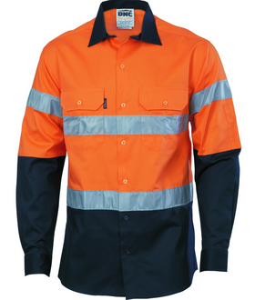 Hi Vis D/N 2 Tone Drill Shirts With CSR R/Tape - Long Sleeve