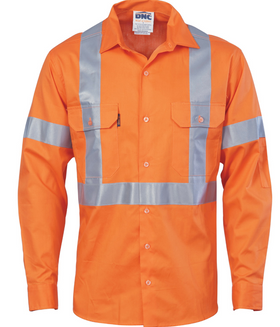 Hi Vis D/N Cotton Shirt With Cross Back CSR R/Tape - Long Sleeve