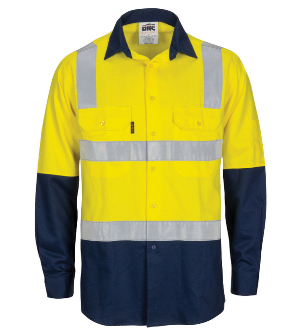 HIVIS Two Tone Cool-Breeze Long Sleeve Cotton Shirt with Hoop & Shoulder CSR Reflective Tape