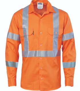 Hi Vis Cool Breeze Cotton Shirt With Double Hoop on Arms & 'X' Back CSR R/Tape - LS