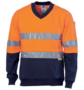 HiVis Two Tone Cotton Fleecy Sweat Long Sleeve V-Neck