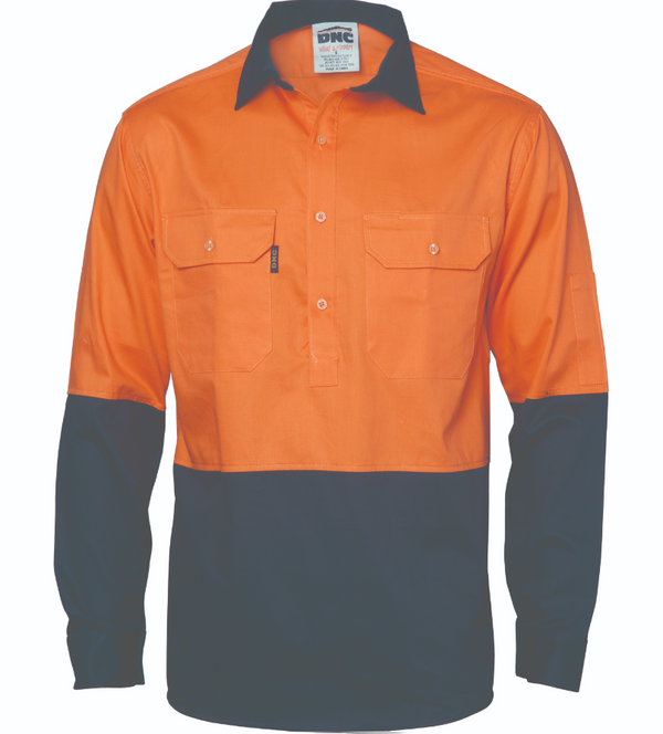 HiVis Two Tone Cool-Breeze Close Front Cotton Long Sleeve