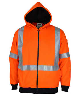 Hi Vis Full Zip Fleecy Hoodie With 'X' Back & Additional Tape on Back