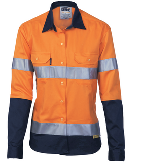 Ladies HiVis Two Tone Drill Long Sleeve With Reflective Tape