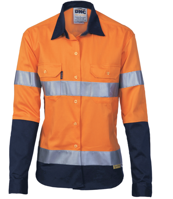 Ladies HiVis Two Tone Drill Long Sleeve With Reflective Tape