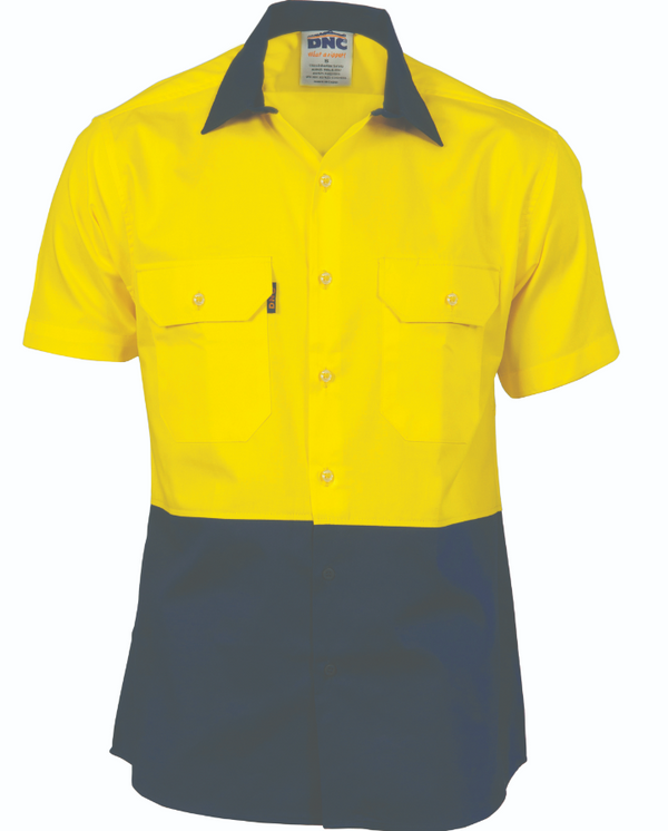 HiVis Two Tone Cotton Drill Vented Short Sleeve