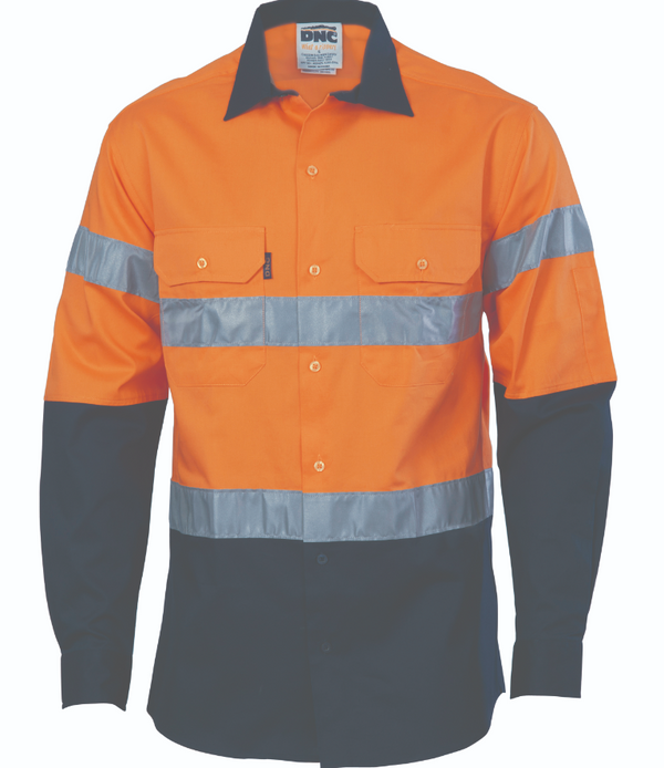HiVis D/N 2 Tone Long Sleeve Drill Shirt with Generic R/Tape
