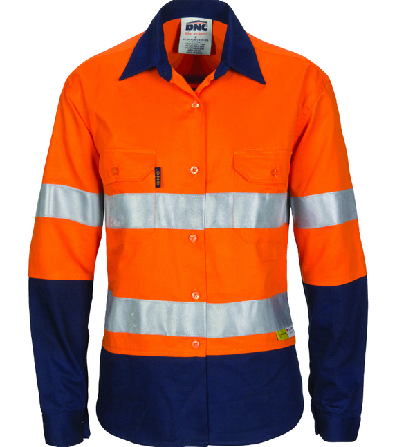 Ladies HiVis Two Tone Cool-Breeze Cotton Long Sleeve With Reflective Tape