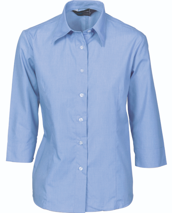 Ladies Polyester Cotton Chambray Shirt - 3/4 Sleeve