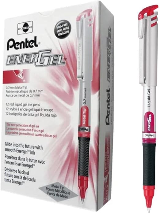 Pentel EnerGel Liquid Gel Pen 0.7mm Medium Nib – Red Ink (Box of 12) | BL17-B