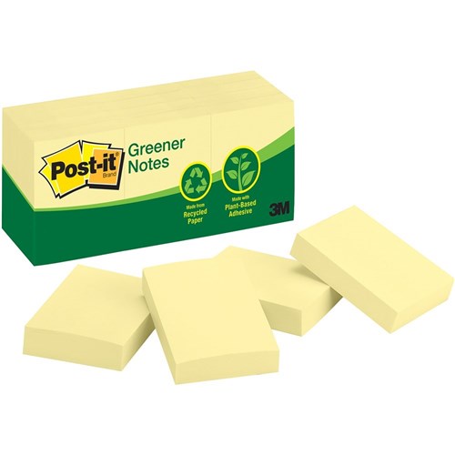Post-It 653-RP Greener Notes 36x48mm Recycled Yellow Pack of 12