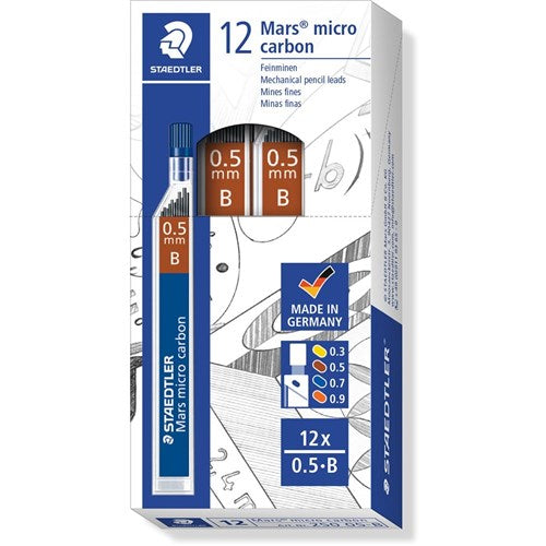 Staedtler Micro Carbon Lead Mechanical B 0.5mm Tube of 12