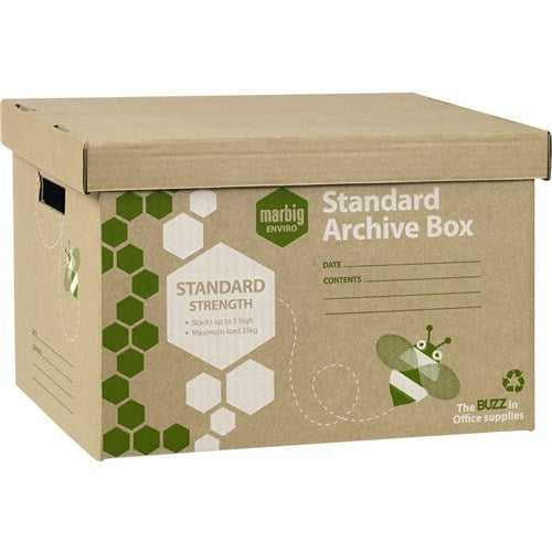 Marbig Enviro Standard Archive Boxes 315W x 420D x 260mmH Brown Pack Of 5