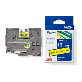 Brother TZE-631 P-Touch Tape 12mm x8m Black on Yellow