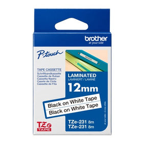 Brother TZE-231V2 P-Touch Laminated Tape 12mm x 8m Black On White Pack Of 2