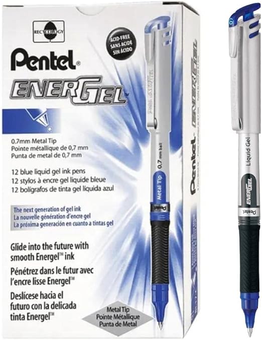 Pentel EnerGel Liquid Gel Pen 0.7mm Medium Nib – Blue Ink (Box of 12) | BL17-C