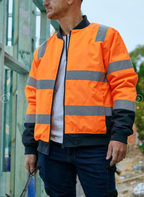 Taped Two Tone Hi Vis Bomber Jacket With Padded Lining