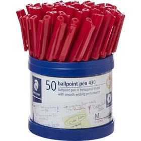 Staedtler 430 Stick Ballpoint Pens Medium 1mm Red Cup of 50