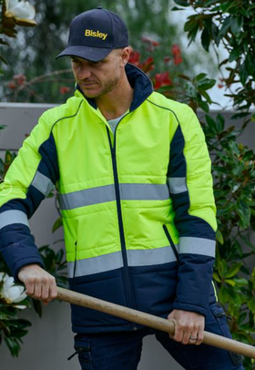 Taped Hi Vis Puffer Jacket With Stand Collar