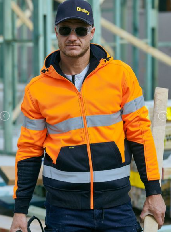 Taped Hi Vis Zip Fleece Hoodie With Sherpa Lining