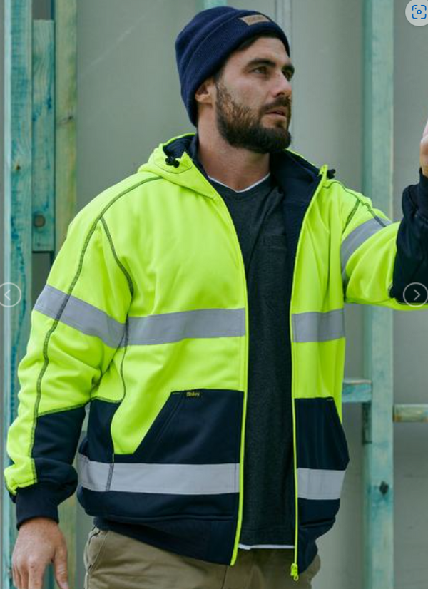 Taped Hi Vis Zip Fleece Hoodie With Sherpa Lining
