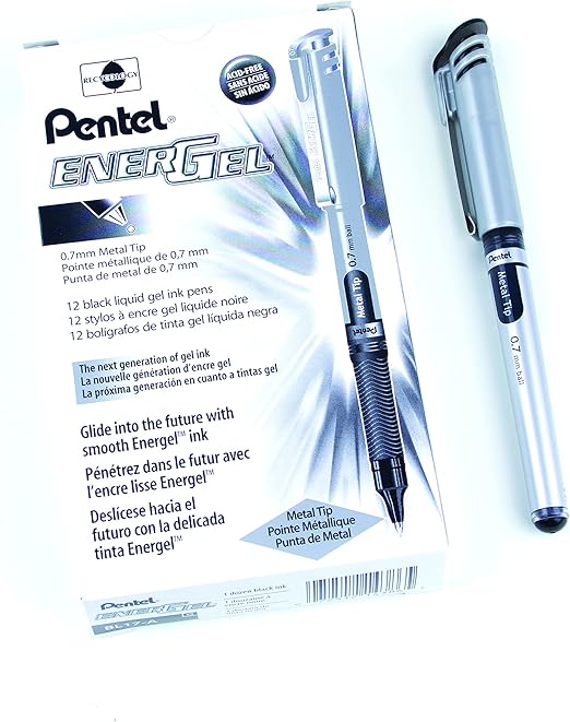 Pentel EnerGel Liquid Gel Pen 0.7mm Medium Nib – Black Ink (Box of 12) | BL17-A