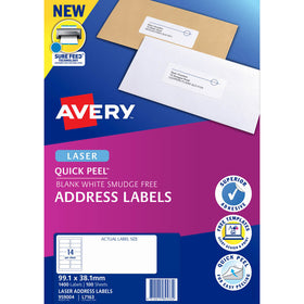 Avery L7163 Quick Peel Address Labels with Sure Feed – 14UP, White, Pack of 100