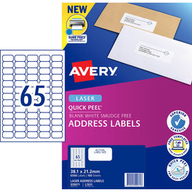 Avery 959071 L7651 Quick Peel Address Labels with Sure Feed – 65UP White (Pack of 100)