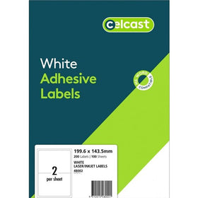 LABELS CELCAST LASER/INKJETCOPIER 2UP 199.6X143.5MM