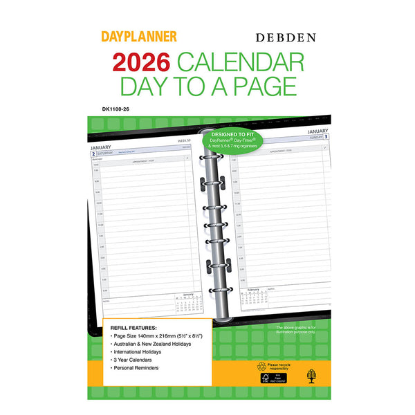Debden DayPlanner DK1100 Desk Edition Refill – Day to Page, 216 x 140mm, White