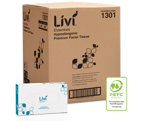 Livi 1301 Essentials Hypoallergenic Facial Tissues 2 Ply 100 Sheets