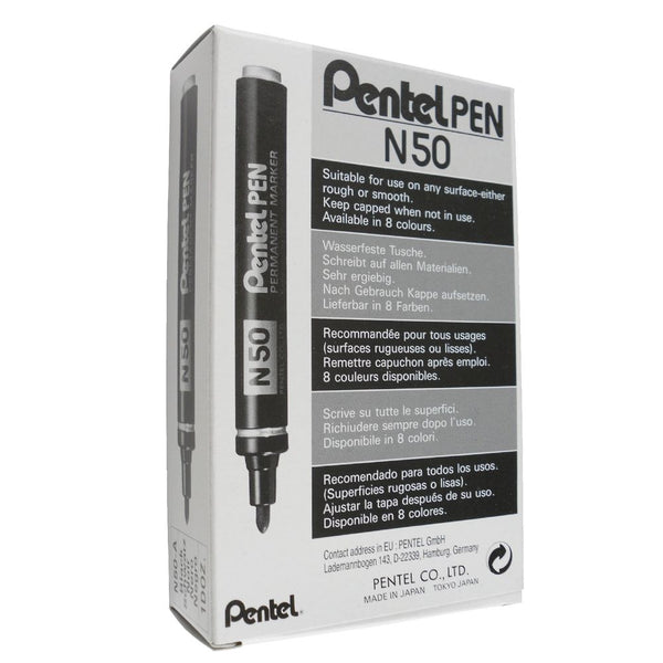 Pentel N50 Permanent Marker – Bullet Tip, Black (Box of 12)