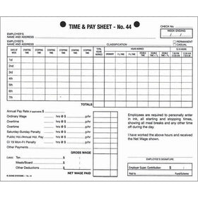 Zions 44 Time and Pay Sheets – 175 x 215mm, Pack of 100