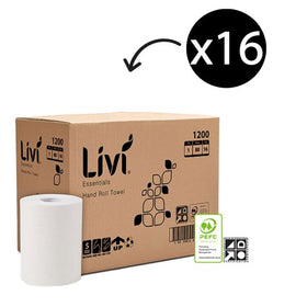 Livi Essentials 1200 Hand Roll Towel – 1 Ply, 80m, Box of 16