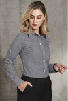 Ladies’ Gingham Check Long Sleeve Shirt – Navy/White (Lockhart FNC Logo Left Chest)