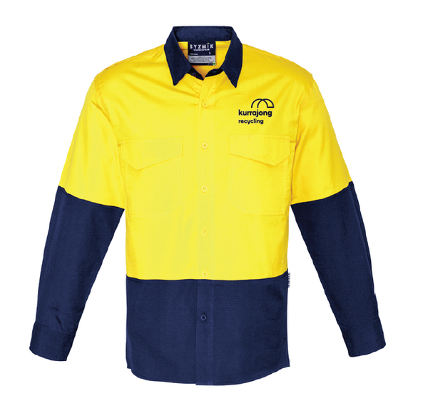 Kurrajong Recycling Mens Rugged Cooling Hi Vis Long Sleeve Shirt